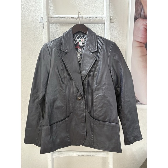 DENIM + COMPANY Dark Grey GENUINE LEATHER COAT ZEBRA STRIPE LINED Small NWOT‎ - Picture 1 of 7